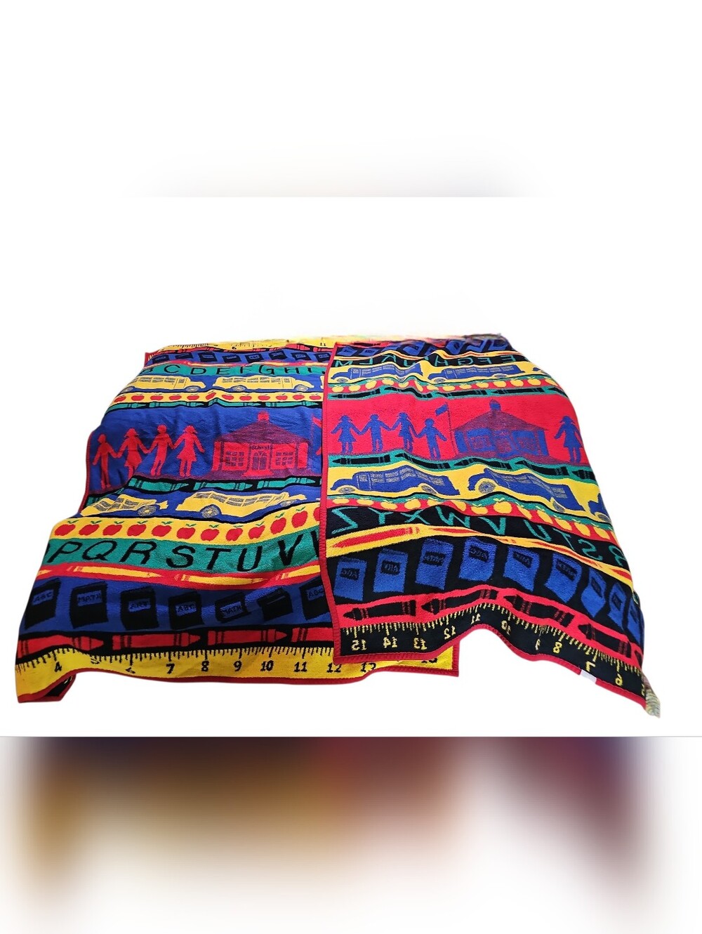VINTAGE Hometex San Marcos Blanket Pair Rare Back To School Alphabet 57x80